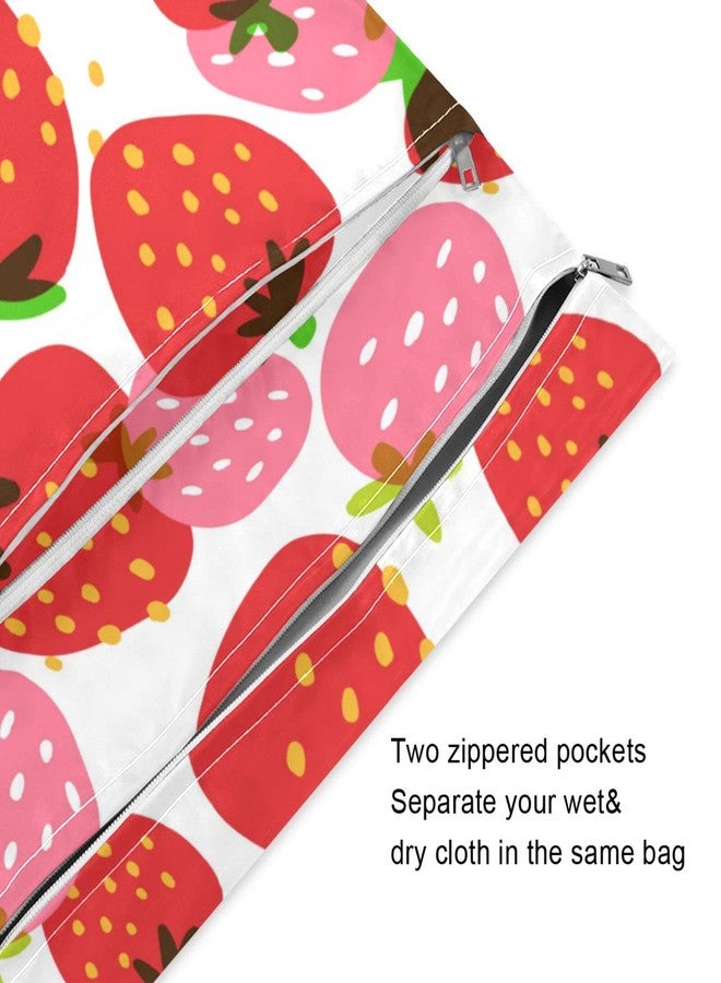 Kigai 2pcs Strawberry Wet Dry Bags,Waterproof Reusable Cloth Diaper Wet Dry Bags for Travel,Diapers,Dirty Gym Clothes and Toiletries - Image 3